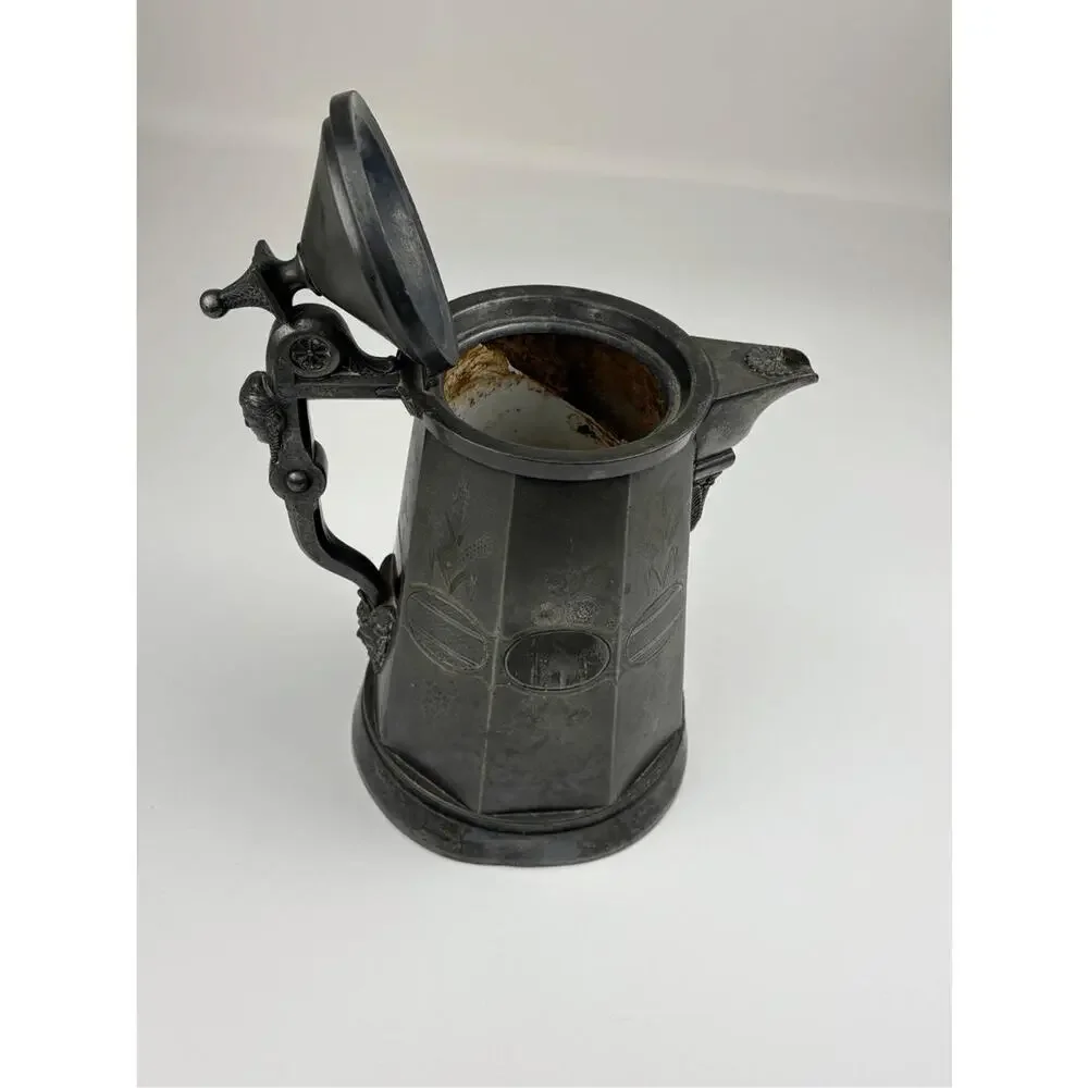 Antique 1868 Meriden B JAS Stimpson SilverPlated Pitcher Ceramic Liner Victorian